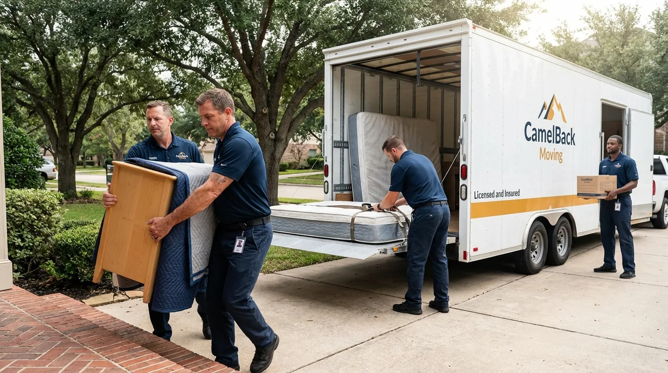 Crew loading residential truck for cross-state move from Conyers, GA