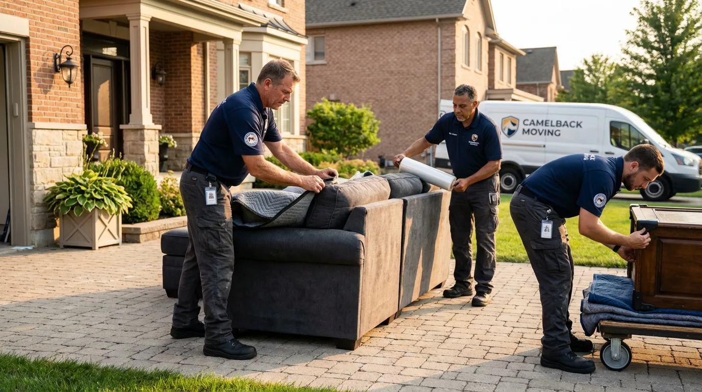 Large estate moving crew wrapping furniture in Conyers, GA